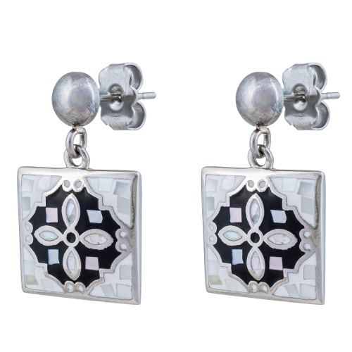 Фото Серьги ENAMEL BLACK Art Deco Fiore Luna AE03194-1 BW/S