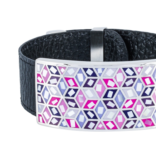 Браслет на черном кожаном ремешке Fiore Luna CB13209-7