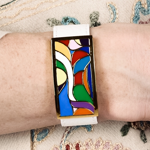 Браслет на белом кожаном ремешке Fiore Luna CB13600-10