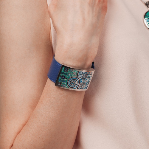 Браслет на кожаном синем ремешке Fiore Luna CB01319-8 BL/S