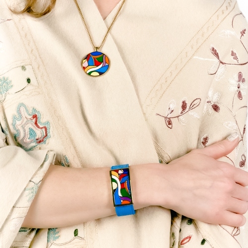 Браслет на голубом кожаном ремешке Fiore Luna CB13600-13